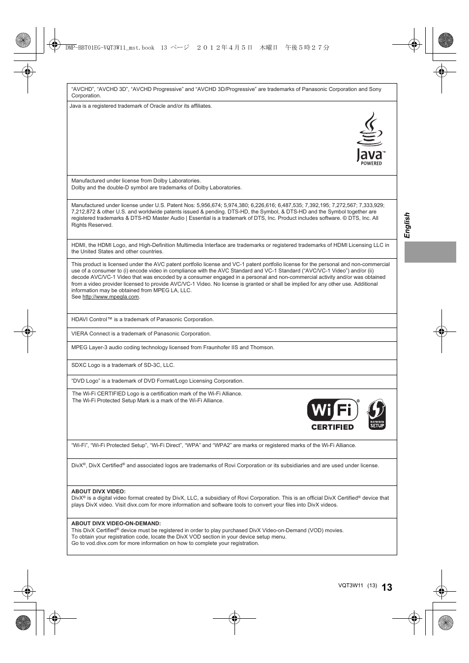 Panasonic DMPBBT01EG User Manual | Page 13 / 156