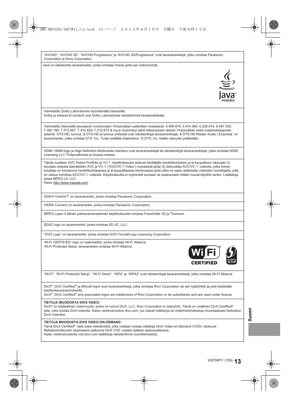 Panasonic DMPBBT01EG User Manual | Page 153 / 156