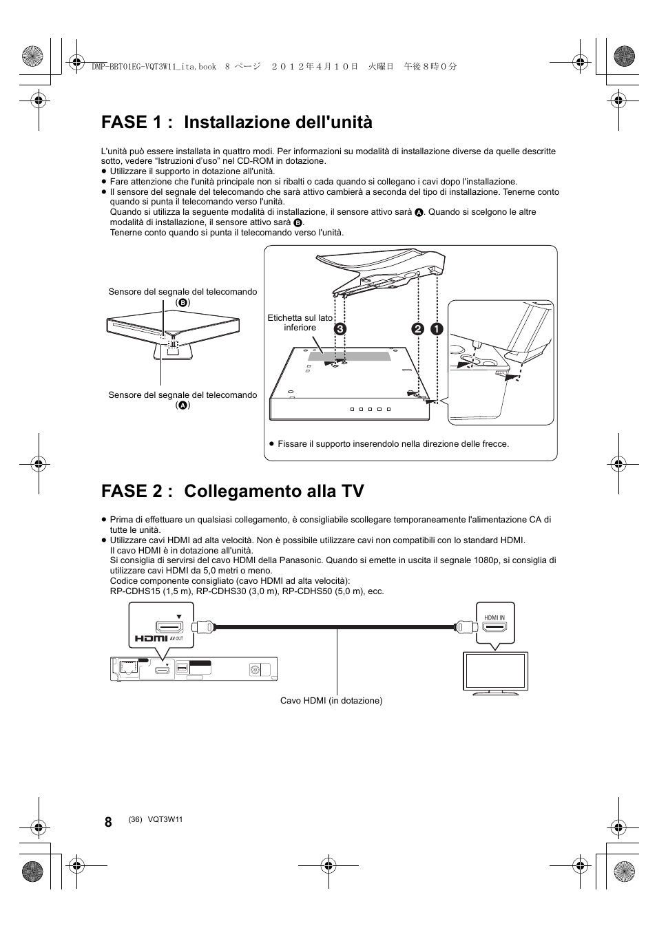 Fase 1 : installazione dell'unità, Fase 2 : collegamento alla tv | Panasonic DMPBBT01EG User Manual | Page 36 / 156