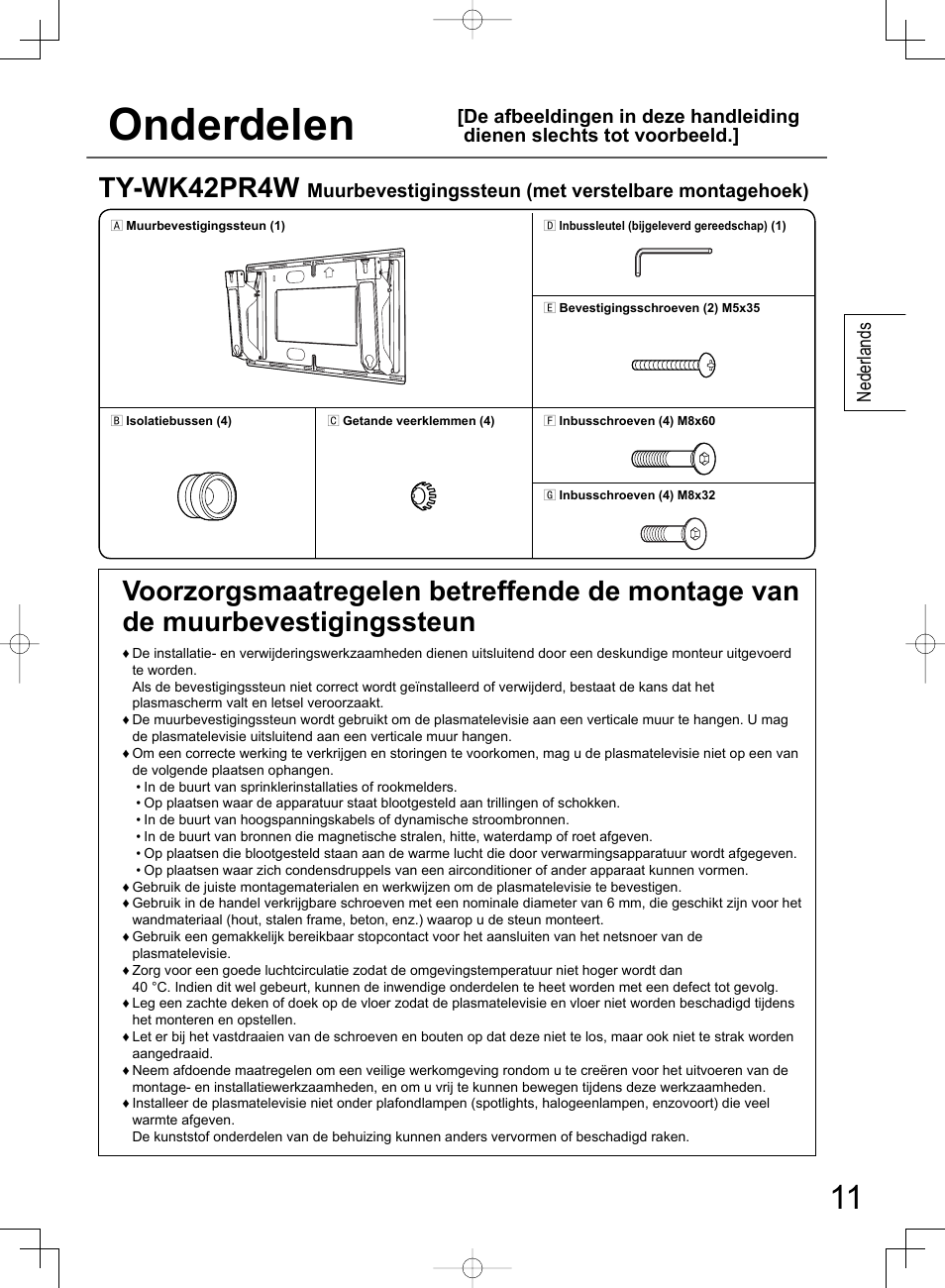 Onderdelen, Ty-wk42pr4w | Panasonic TYWK42PR4W User Manual | Page 11 / 56