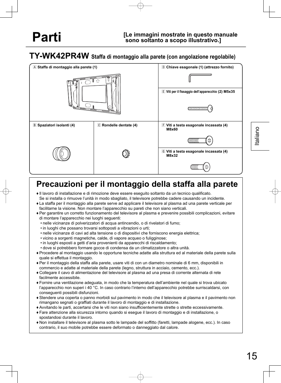 Parti, Ty-wk42pr4w, Italiano | Panasonic TYWK42PR4W User Manual | Page 15 / 56