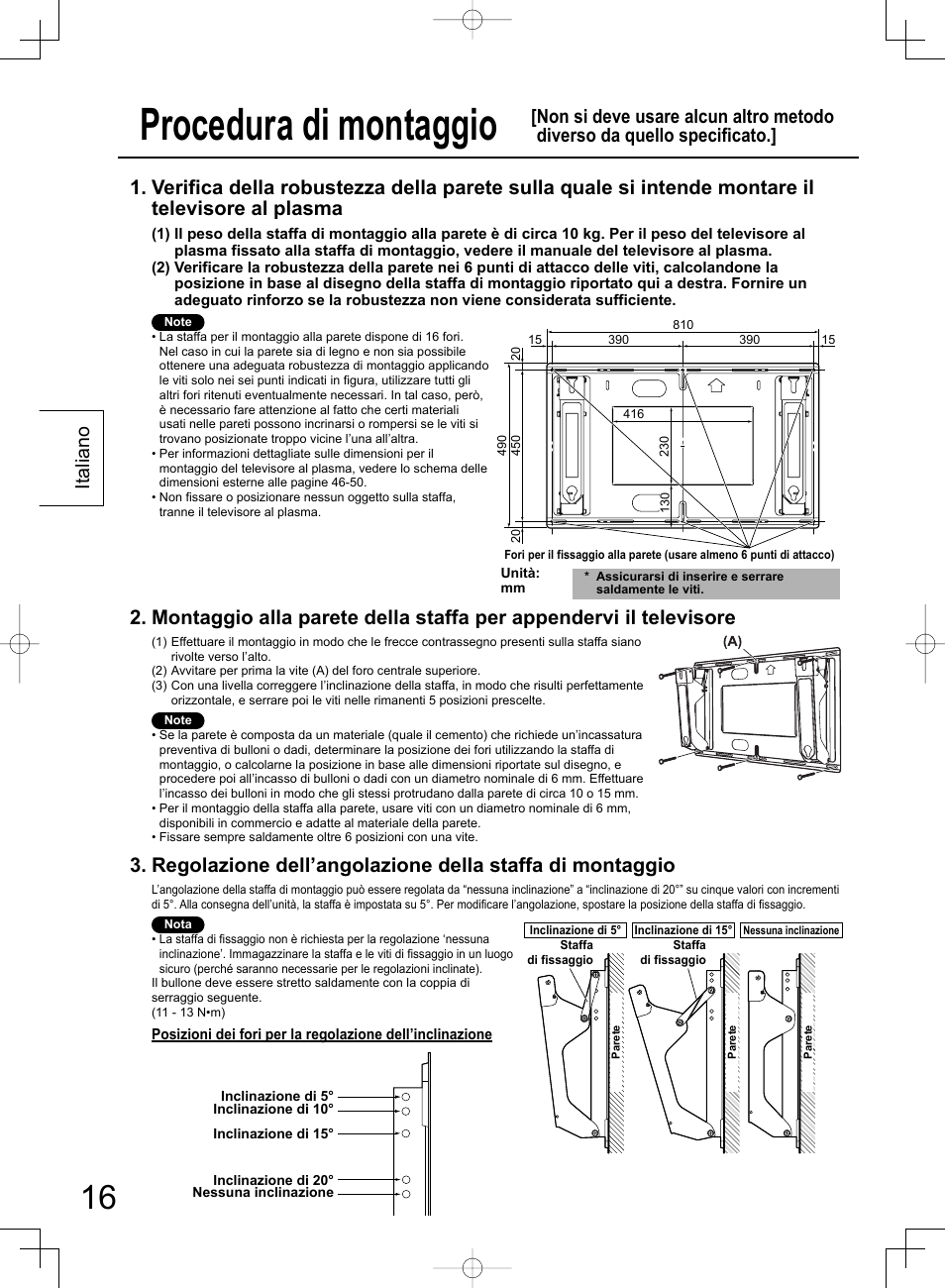 Procedura di montaggio, Italiano | Panasonic TYWK42PR4W User Manual | Page 16 / 56