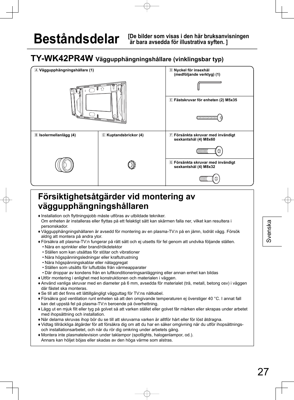 Beståndsdelar, Ty-wk42pr4w | Panasonic TYWK42PR4W User Manual | Page 27 / 56