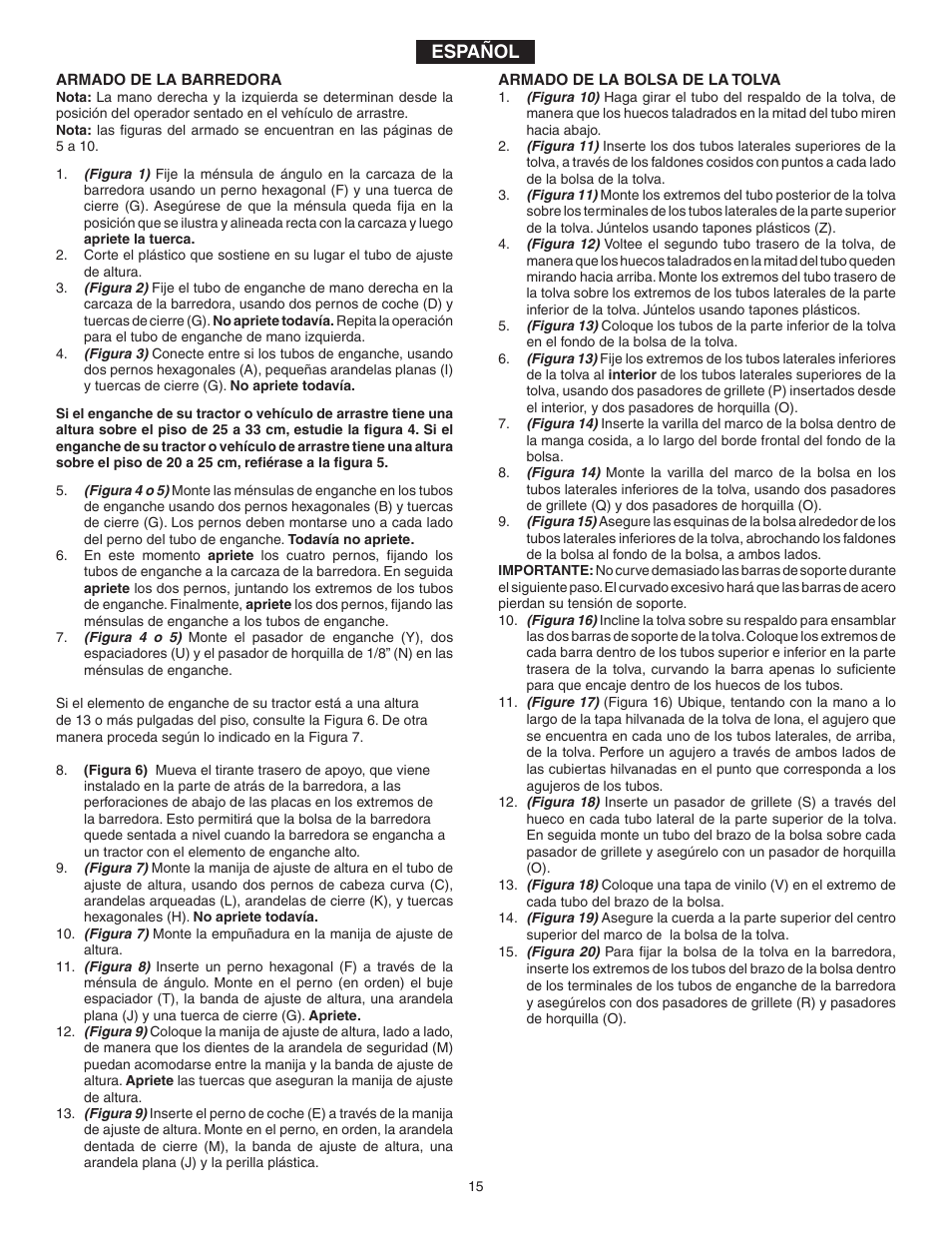 Español | Agri-Fab 45-03371 User Manual | Page 15 / 24