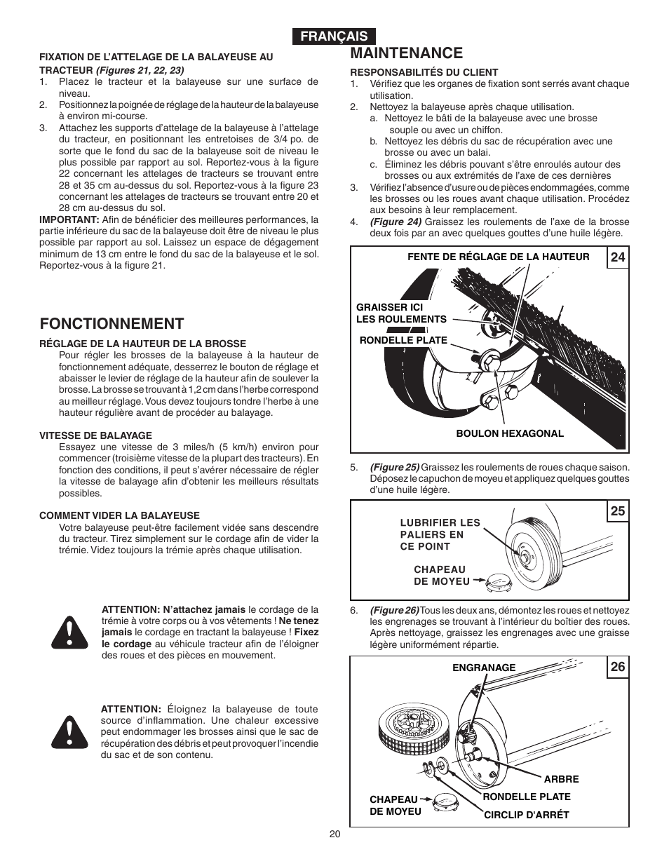 Fonctionnement, Maintenance, Français | Agri-Fab 45-03371 User Manual | Page 20 / 24