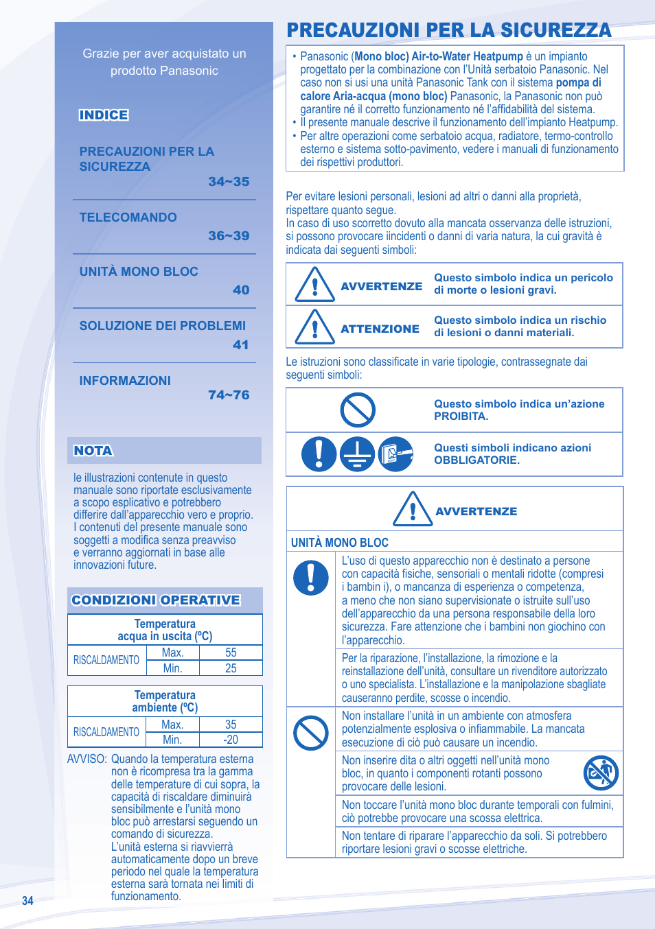 Precauzioni per la sicurezza | Panasonic WHMDF14C6E5 User Manual | Page 2 / 12