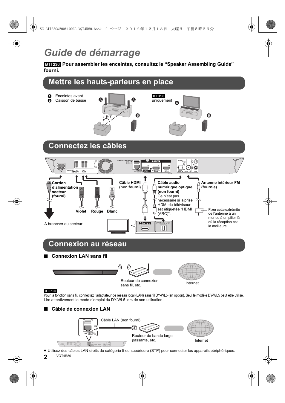 Guide de démarrage | Panasonic SCBTT200EG User Manual | Page 2 / 56