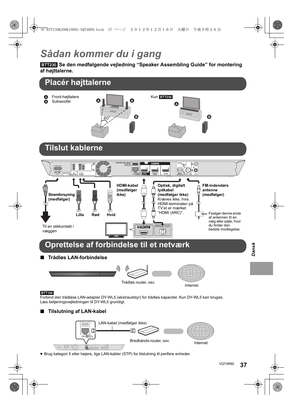 Sådan kommer du i gang | Panasonic SCBTT200EG User Manual | Page 37 / 56