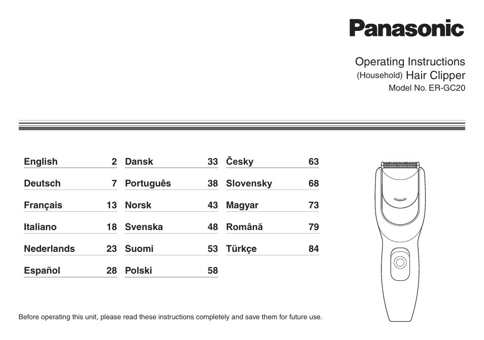 Panasonic ERGC20 User Manual | 100 pages