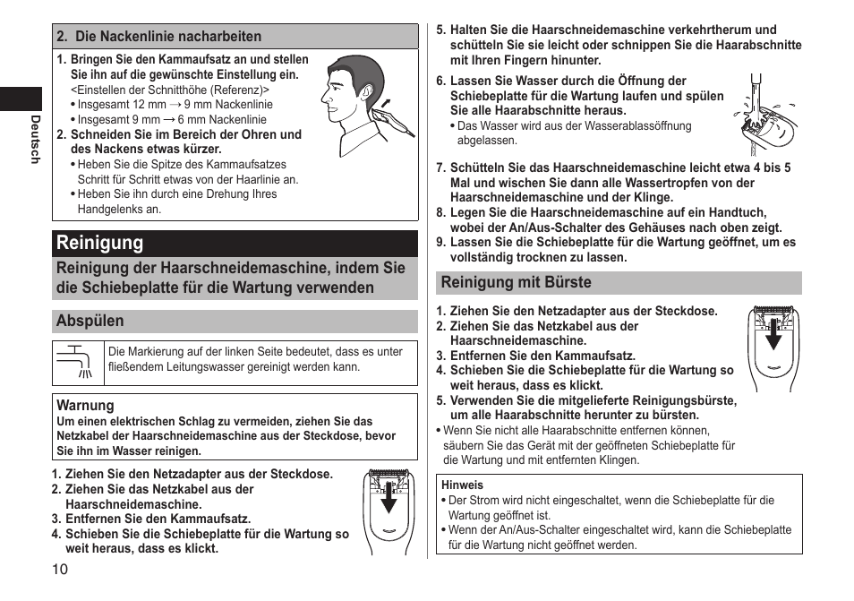 Reinigung, Reinigungmitbürste | Panasonic ERGC20 User Manual | Page 10 / 100