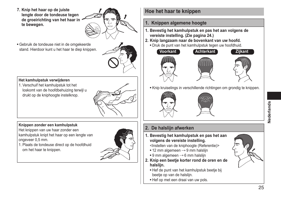 Hoehethaarteknippen | Panasonic ERGC20 User Manual | Page 25 / 100