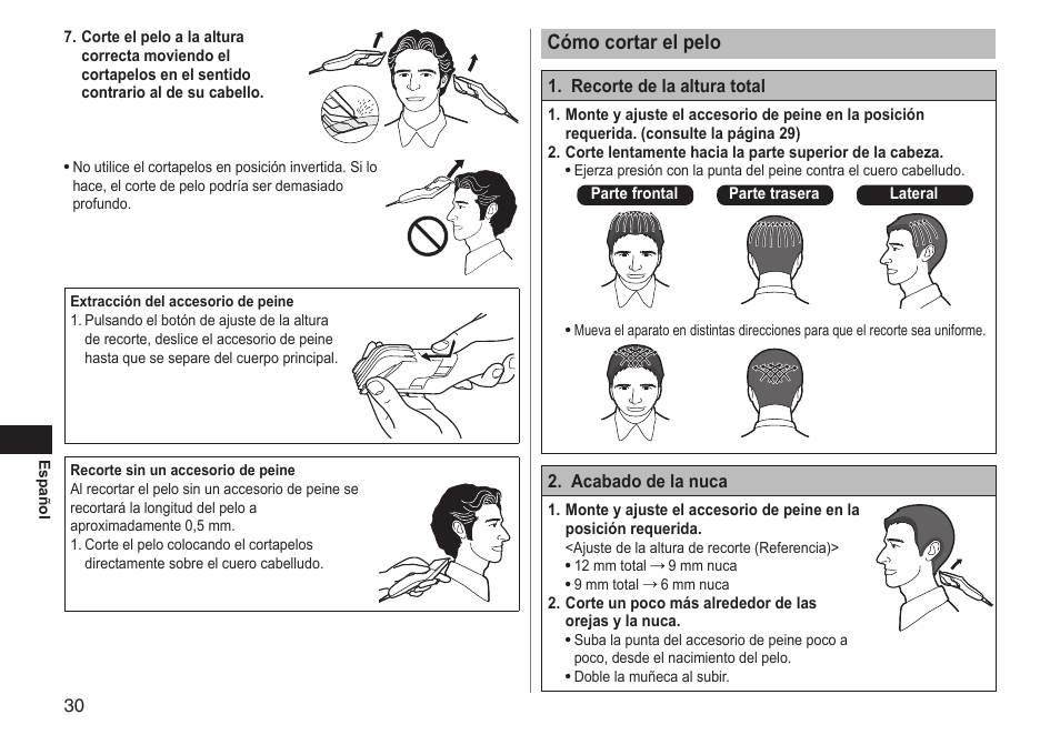 Cómocortarelpelo | Panasonic ERGC20 User Manual | Page 30 / 100