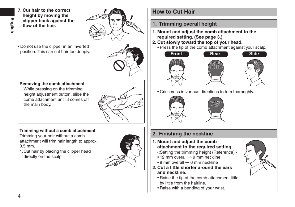 How to cut hair | Panasonic ERGC20 User Manual | Page 4 / 100