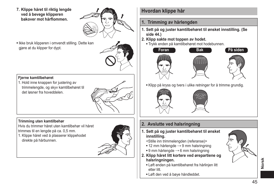 Hvordanklippehår | Panasonic ERGC20 User Manual | Page 45 / 100