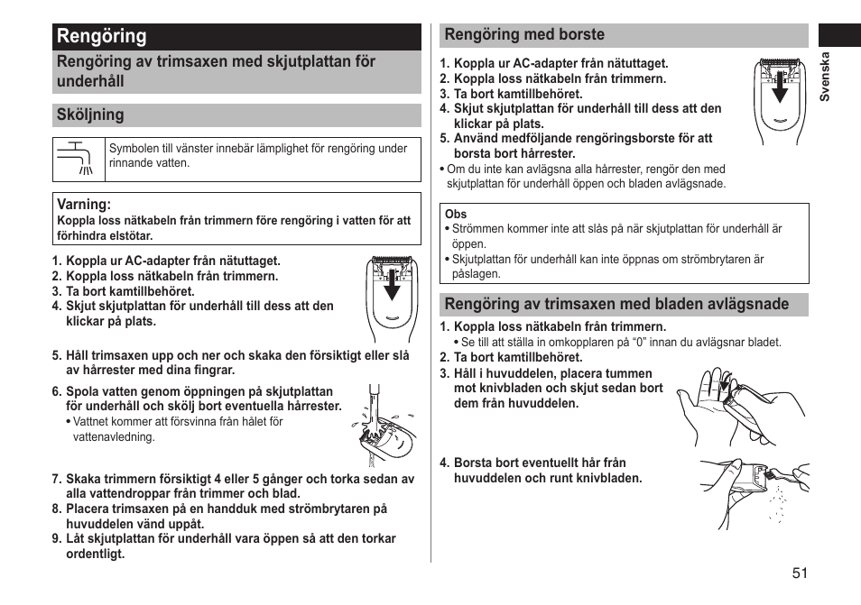 Rengöring, Rengöringmedborste, Rengöringavtrimsaxenmedbladenavlägsnade | Panasonic ERGC20 User Manual | Page 51 / 100