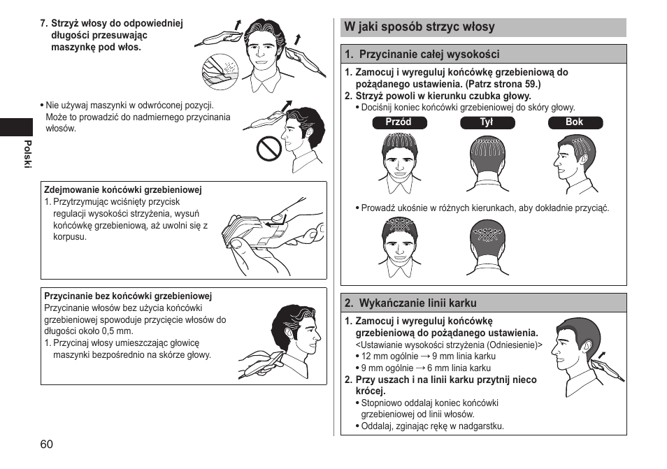 Wjakisposóbstrzycwłosy | Panasonic ERGC20 User Manual | Page 60 / 100