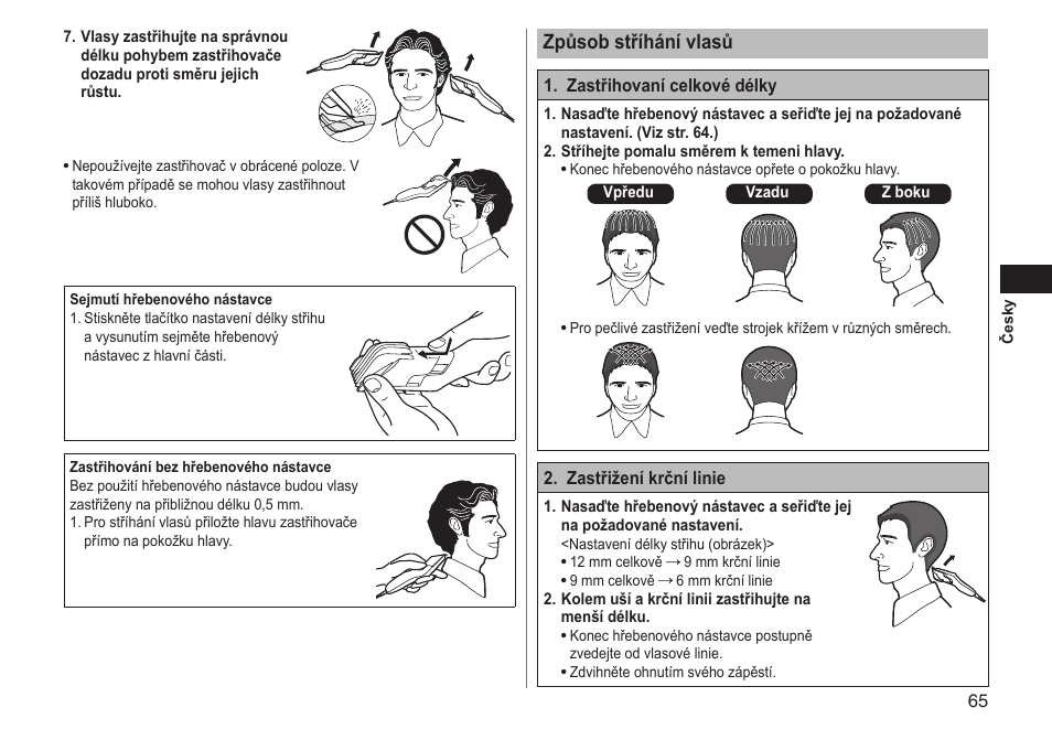 Způsobstříhánívlasů | Panasonic ERGC20 User Manual | Page 65 / 100