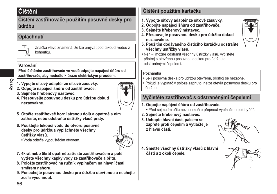 Čištění, Čištěnípoužitímkartáčku, Vyčistětezastřihovačsodstraněnýmičepelemi | Panasonic ERGC20 User Manual | Page 66 / 100