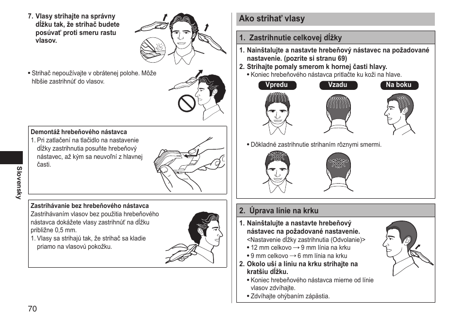 Akostrihaťvlasy | Panasonic ERGC20 User Manual | Page 70 / 100