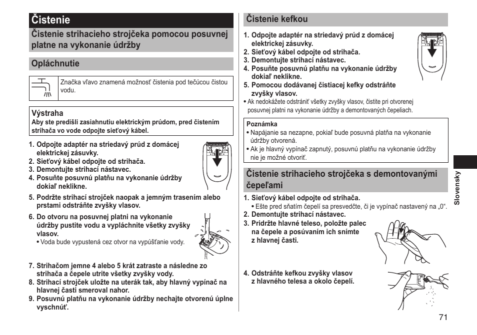 Čistenie, Čisteniekefkou | Panasonic ERGC20 User Manual | Page 71 / 100