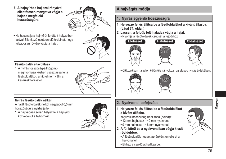 Ahajvágásmódja | Panasonic ERGC20 User Manual | Page 75 / 100