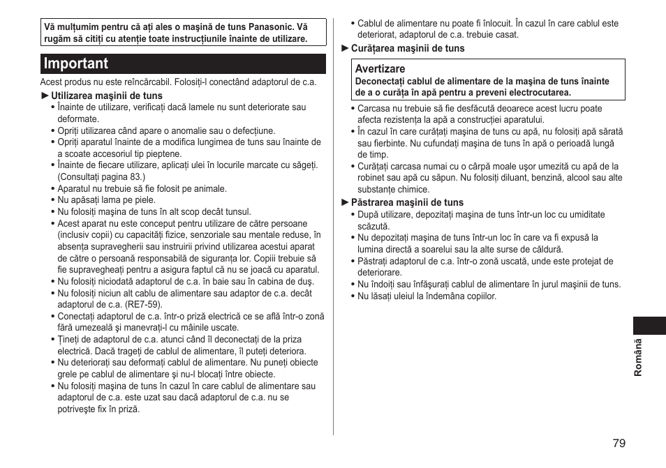 Important | Panasonic ERGC20 User Manual | Page 79 / 100