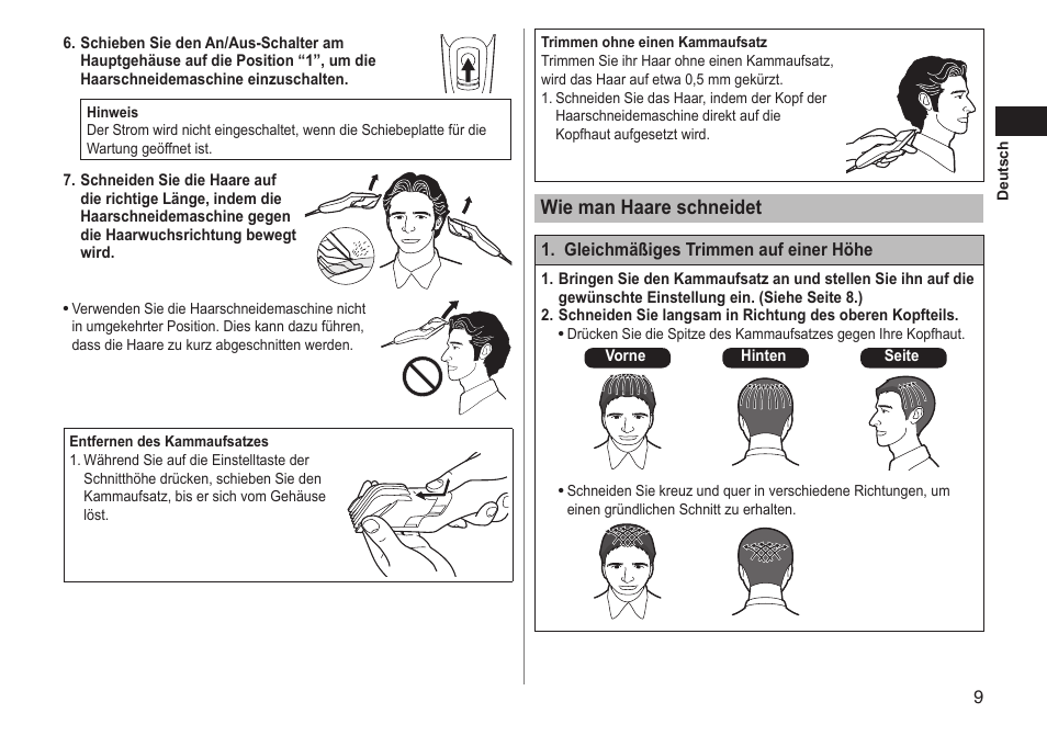 Wiemanhaareschneidet | Panasonic ERGC20 User Manual | Page 9 / 100