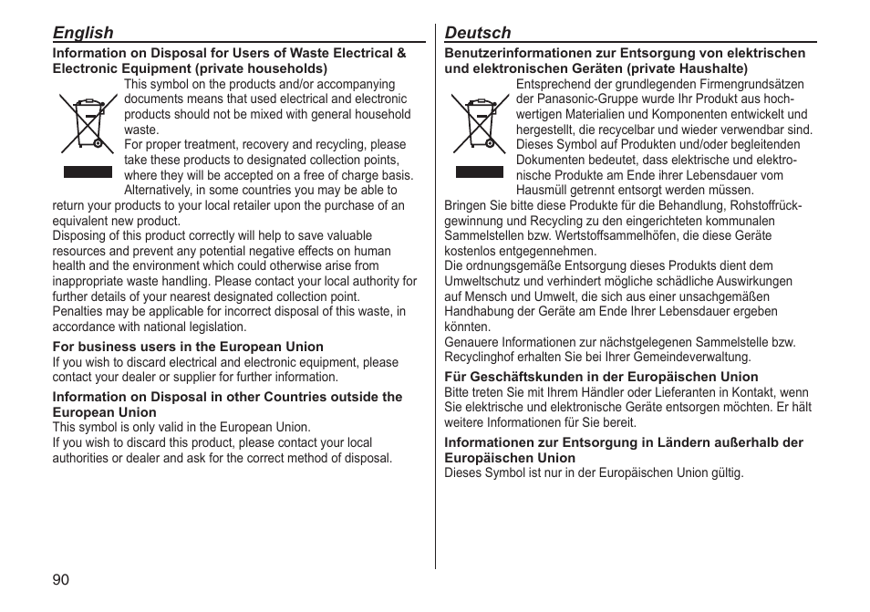 English, Deutsch | Panasonic ERGC20 User Manual | Page 90 / 100