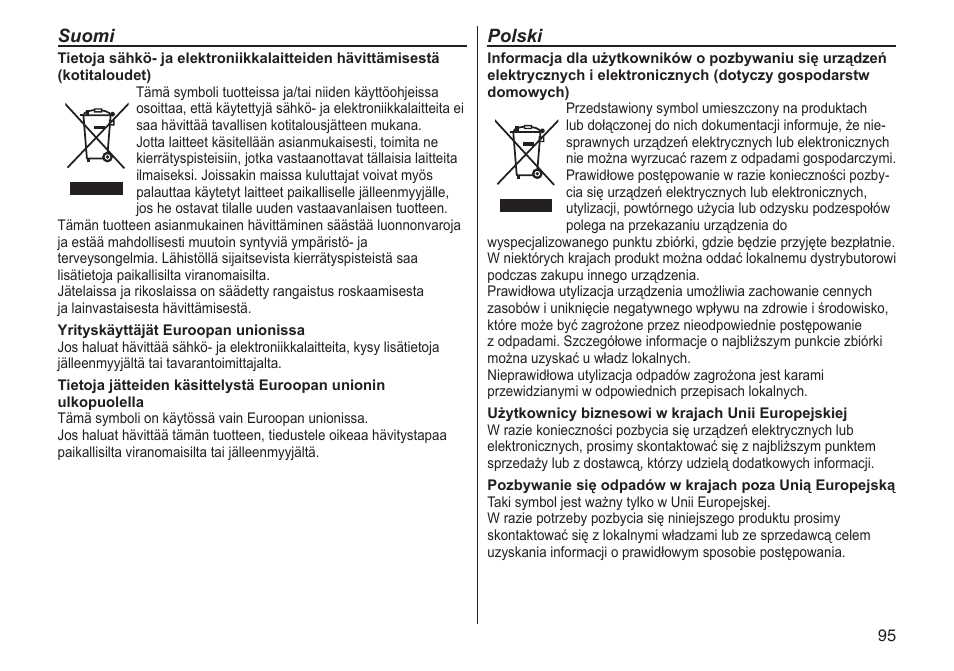 Suomi, Polski | Panasonic ERGC20 User Manual | Page 95 / 100