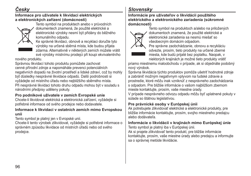 Česky, Slovensky | Panasonic ERGC20 User Manual | Page 96 / 100