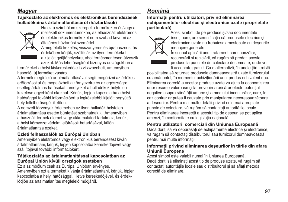 Magyar, Română | Panasonic ERGC20 User Manual | Page 97 / 100