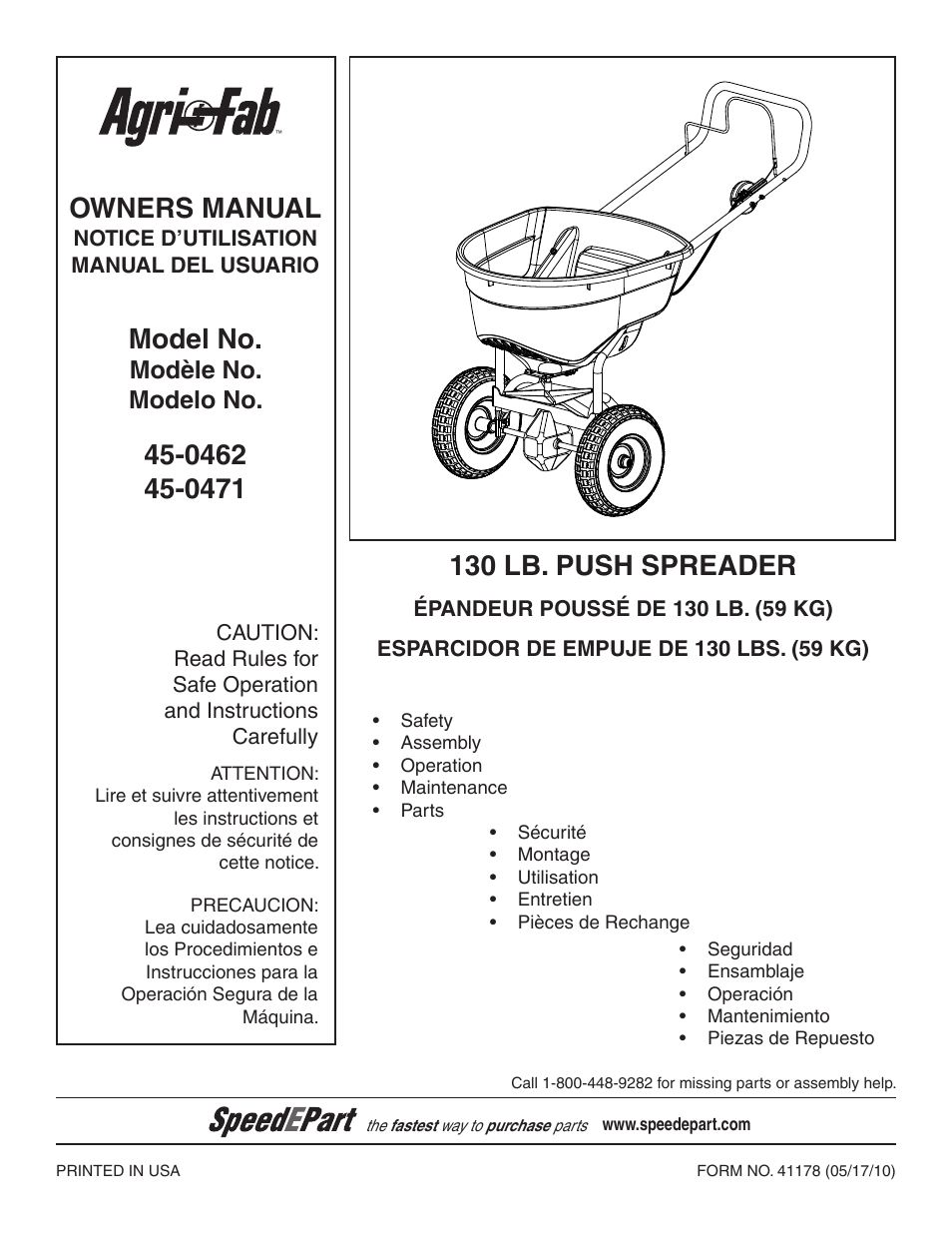 Agri-Fab AgriFab Push Spreader 45-0462/45-0471 User Manual | 20 pages