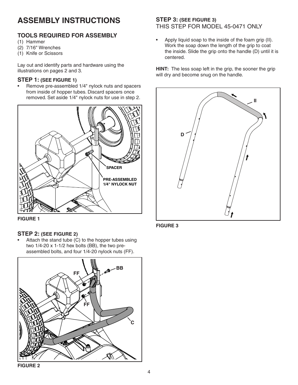 Assembly instructions | Agri-Fab AgriFab Push Spreader 45-0462/45-0471 User Manual | Page 4 / 20