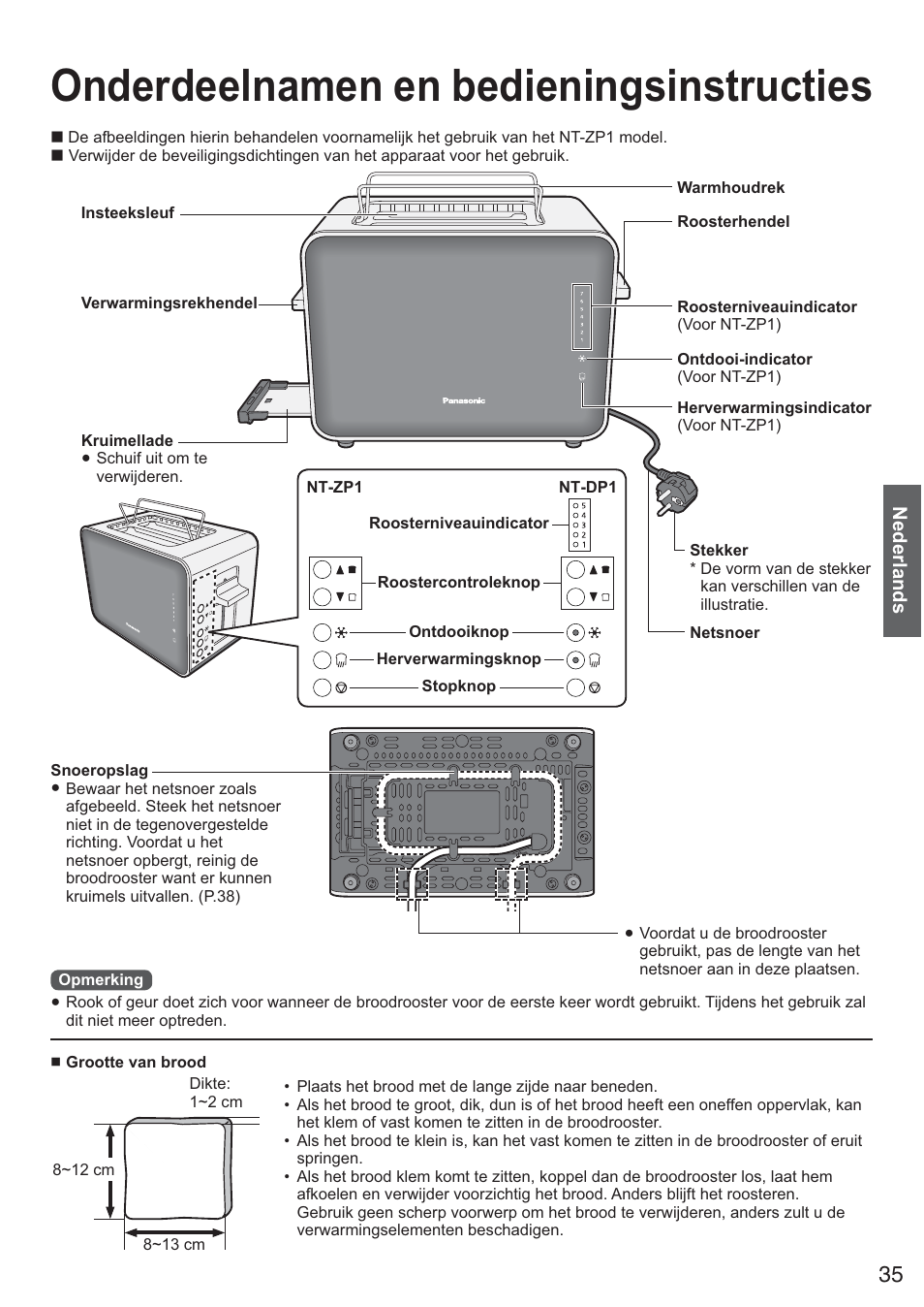 Onderdeelnamen en bedieningsinstructies | Panasonic NTDP1BXE User Manual | Page 36 / 78