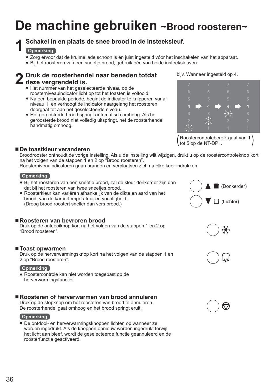 De machine gebruiken, Brood roosteren | Panasonic NTDP1BXE User Manual | Page 37 / 78