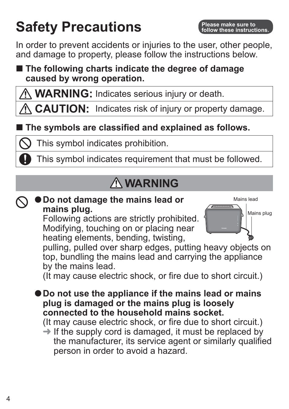 Safety precautions, Warning, Caution | Panasonic NTDP1BXE User Manual | Page 5 / 78