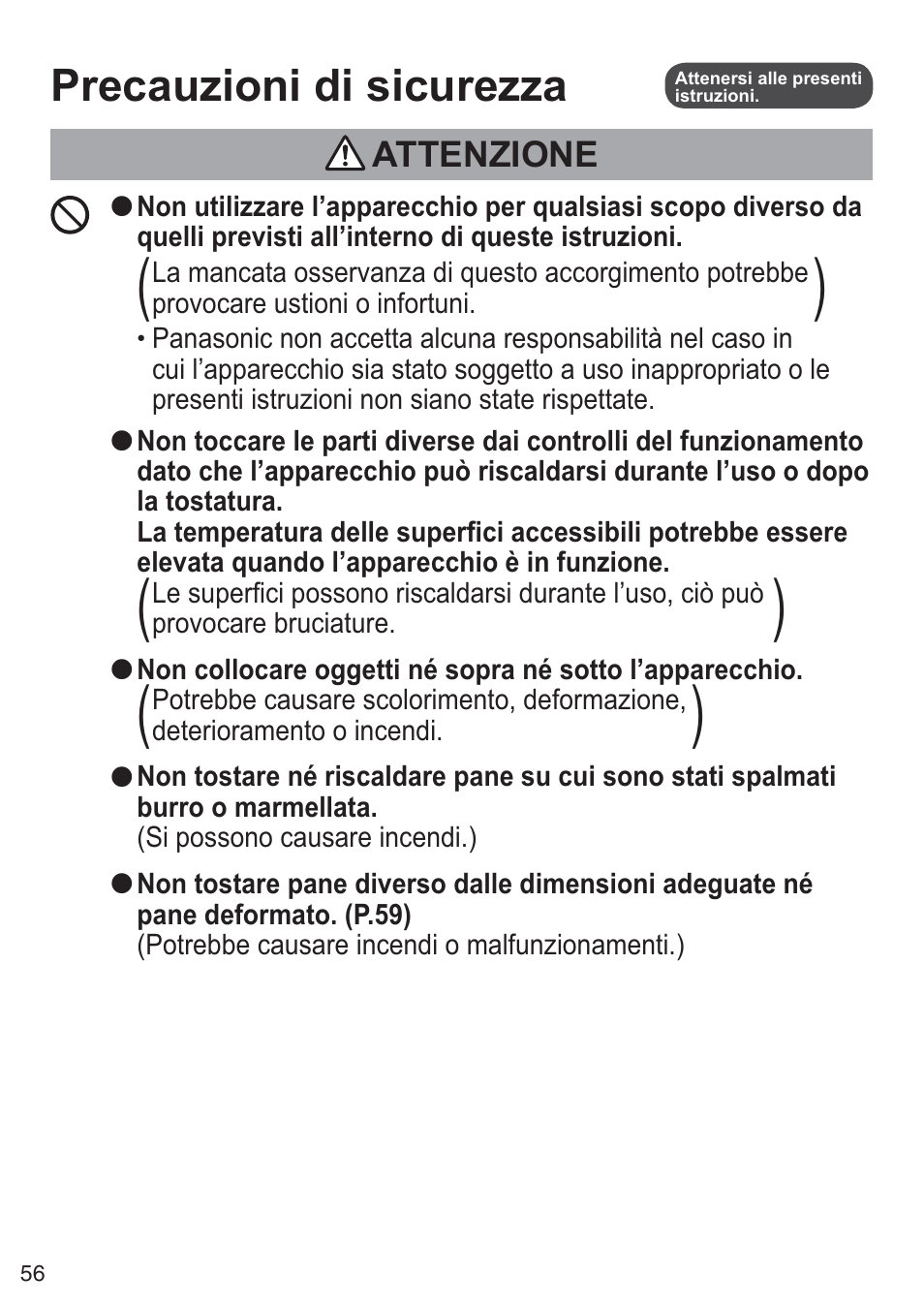 Precauzioni di sicurezza | Panasonic NTDP1BXE User Manual | Page 57 / 78