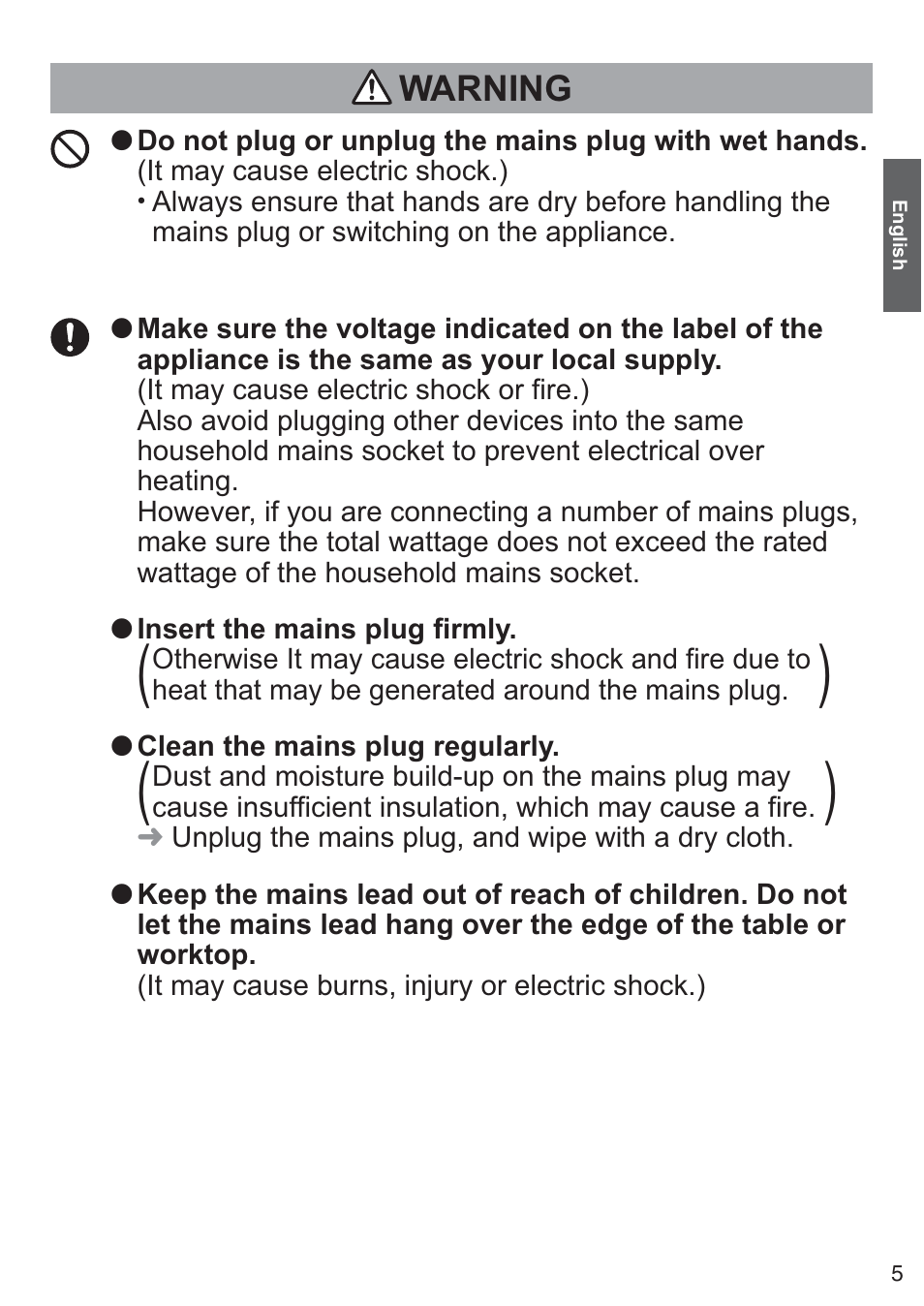 Warning | Panasonic NTDP1BXE User Manual | Page 6 / 78