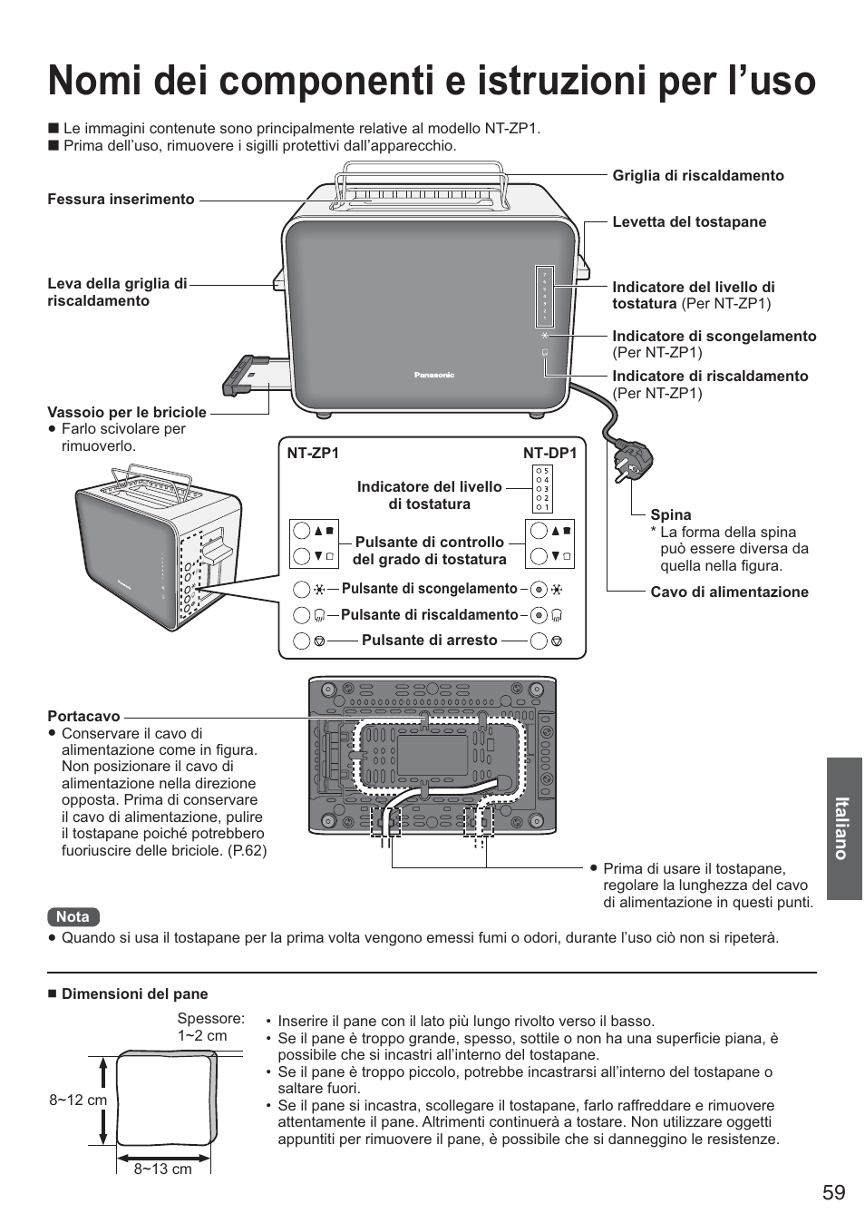 Nomi dei componenti e istruzioni per l’uso | Panasonic NTDP1BXE User Manual | Page 60 / 78