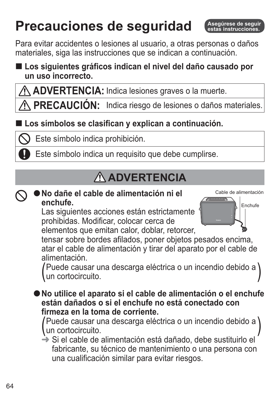 Precauciones de seguridad | Panasonic NTDP1BXE User Manual | Page 65 / 78