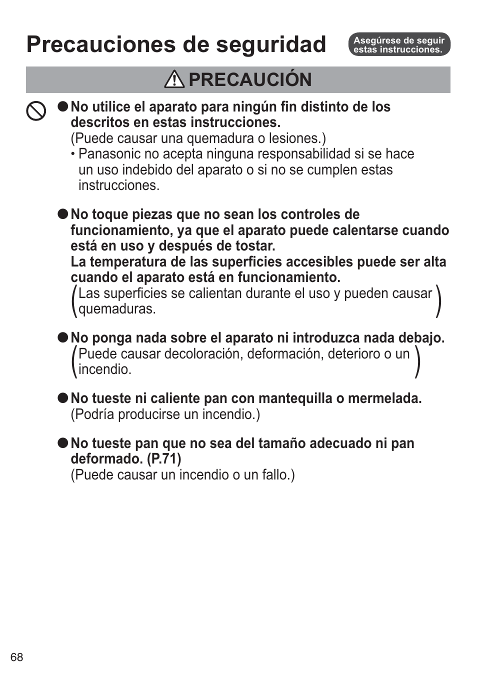 Precauciones de seguridad, Precaución | Panasonic NTDP1BXE User Manual | Page 69 / 78