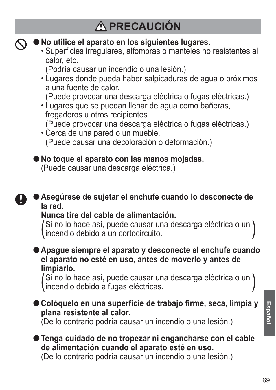 Precaución | Panasonic NTDP1BXE User Manual | Page 70 / 78