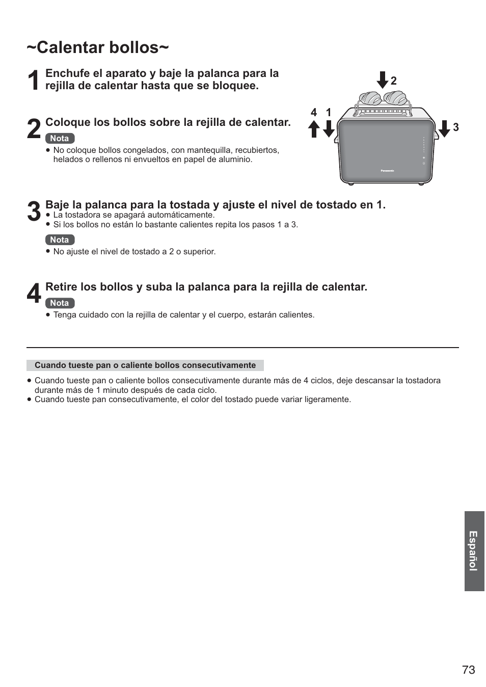 Calentar bollos | Panasonic NTDP1BXE User Manual | Page 74 / 78