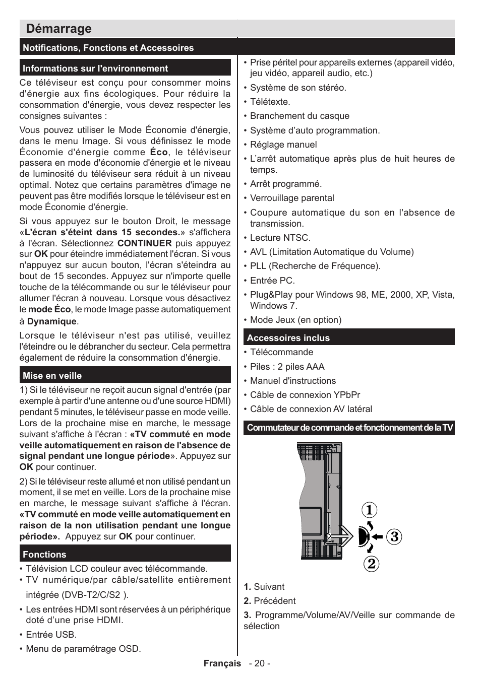 Démarrage | Panasonic TX32AW304 User Manual | Page 21 / 89