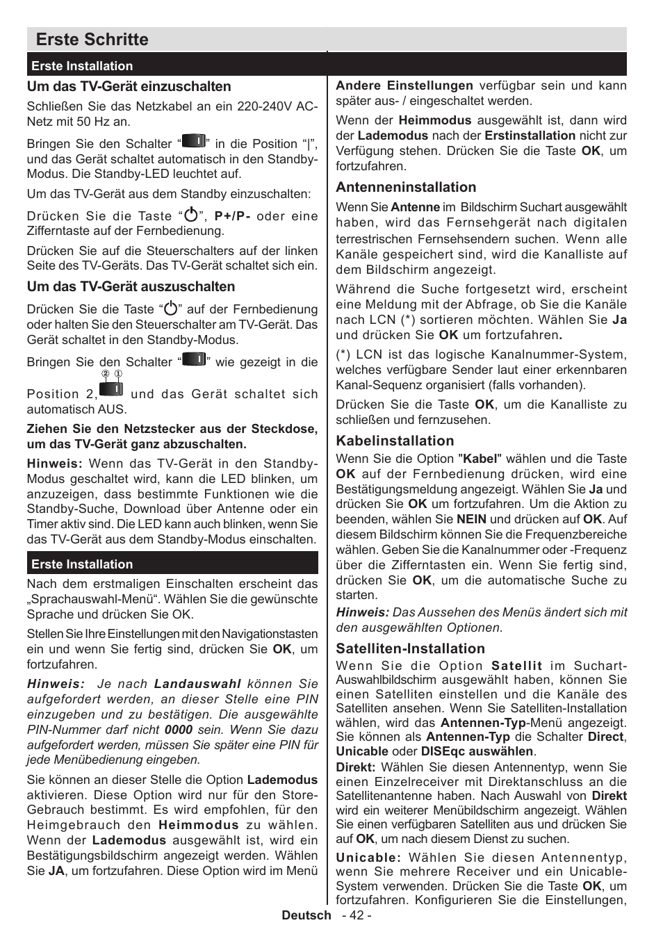 Erste schritte | Panasonic TX32AW304 User Manual | Page 43 / 89