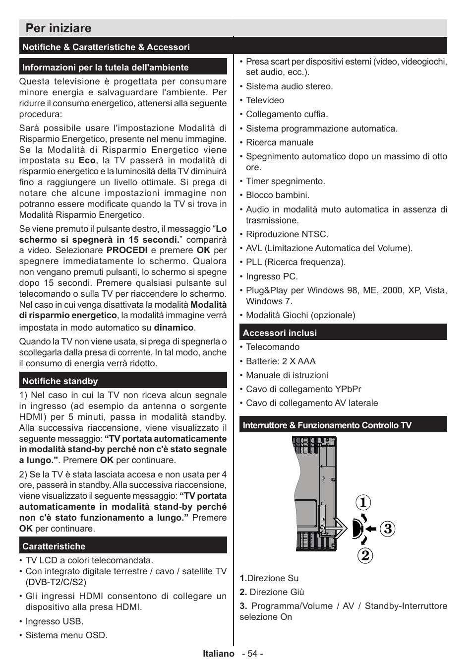 Per iniziare | Panasonic TX32AW304 User Manual | Page 55 / 89