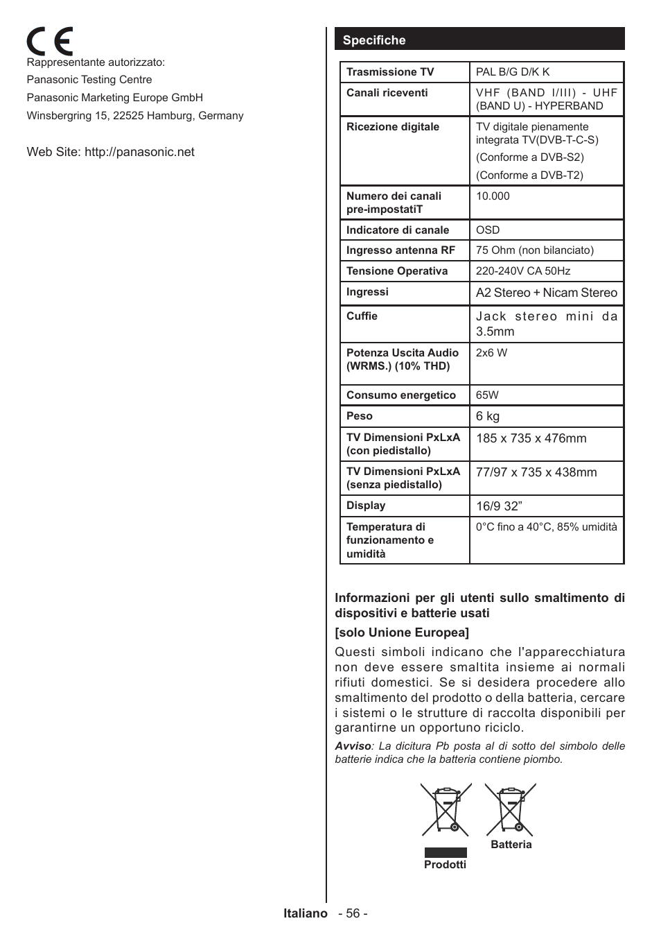 Panasonic TX32AW304 User Manual | Page 57 / 89