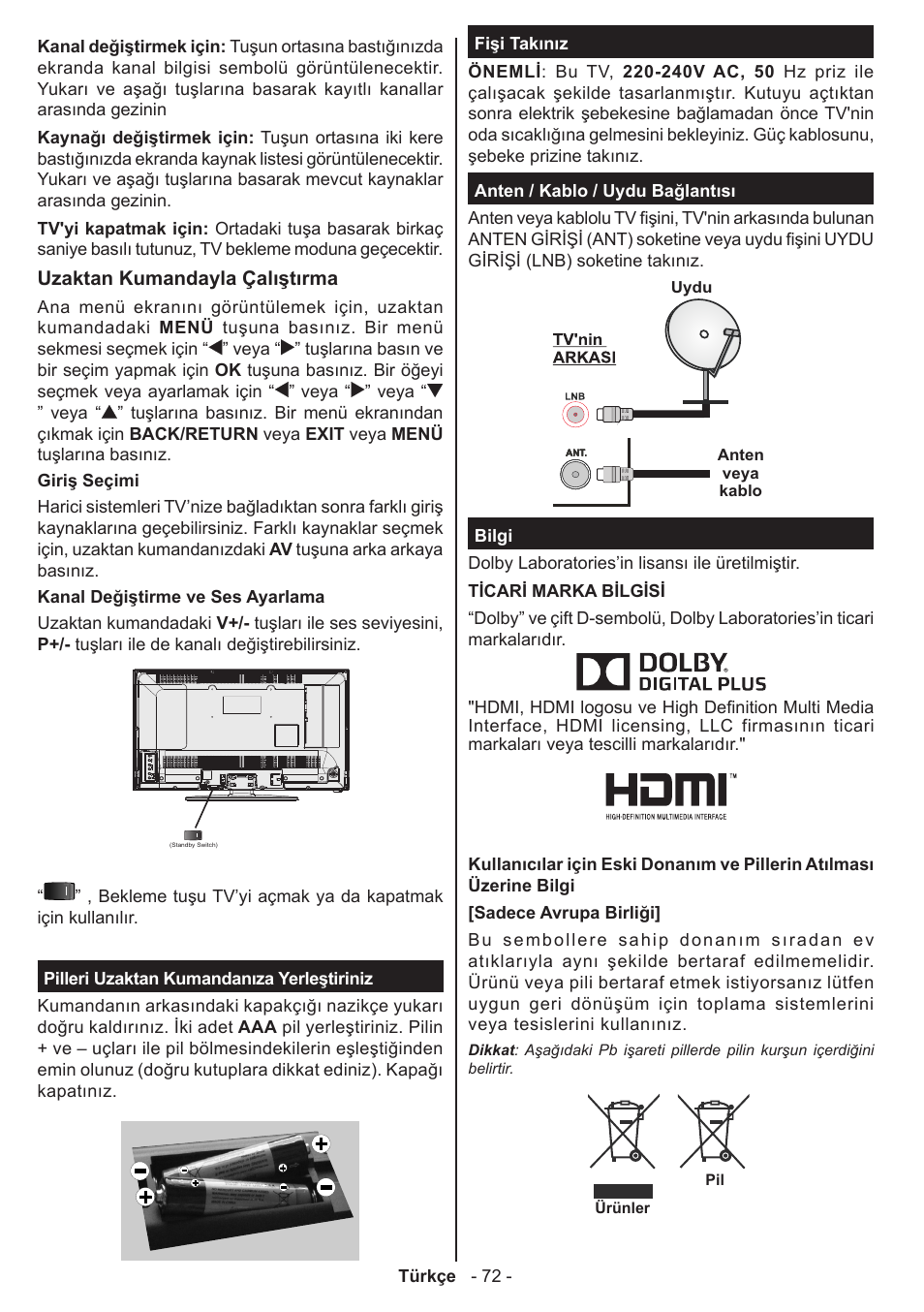 Panasonic TX32AW304 User Manual | Page 73 / 89