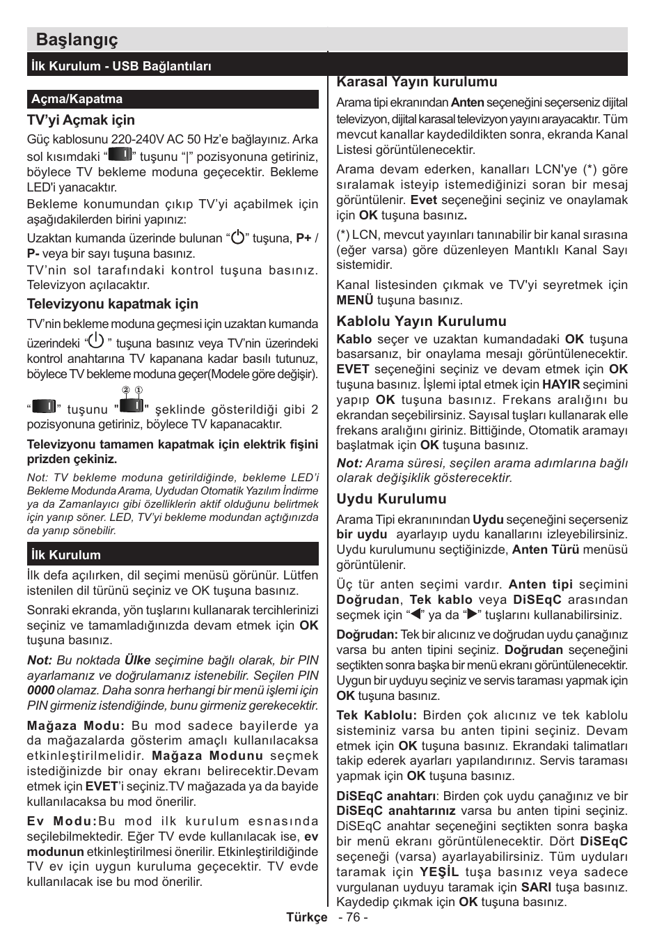 Başlangıç | Panasonic TX32AW304 User Manual | Page 77 / 89