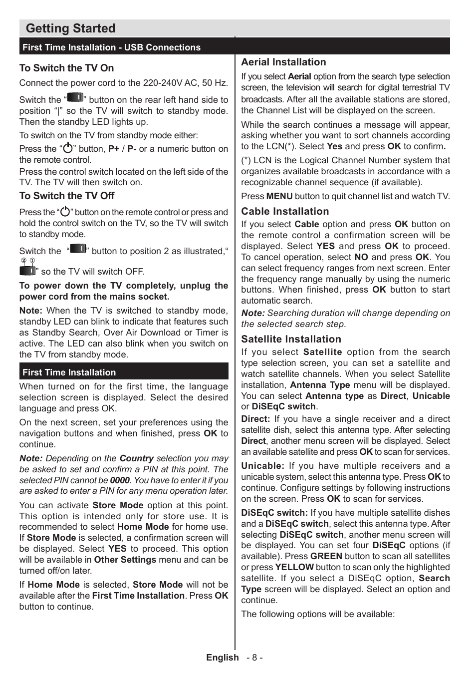 Getting started | Panasonic TX32AW304 User Manual | Page 9 / 89